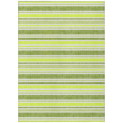 8' X 10' Green and Yellow Striped Washable Non Skid Indoor Outdoor Area Rug