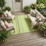 8' X 10' Green and Yellow Striped Washable Non Skid Indoor Outdoor Area Rug