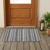 2' X 3' Gray and Black Striped Washable Indoor Outdoor Area Rug
