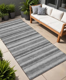 2' X 8' Gray and Black Striped Washable Indoor Outdoor Runner Rug