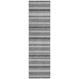 2' X 8' Gray and Black Striped Washable Indoor Outdoor Runner Rug