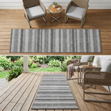 2' X 8' Gray and Black Striped Washable Indoor Outdoor Runner Rug