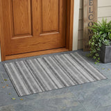3' X 5' Gray and Black Striped Washable Non Skid Indoor Outdoor Area Rug