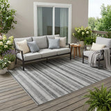 5' X 8' Gray and Black Striped Washable Non Skid Indoor Outdoor Area Rug