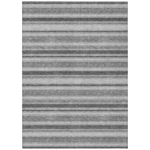 5' X 8' Gray and Black Striped Washable Non Skid Indoor Outdoor Area Rug