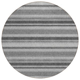 8' Round Gray and Black Round Striped Washable Non Skid Indoor Outdoor Area Rug