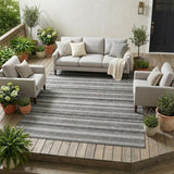 8' X 10' Gray And Black Striped Washable Indoor Outdoor Area Rug