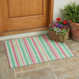 2' X 3' Green Striped Washable Non Skid Indoor Outdoor Area Rug