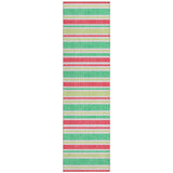 2' X 8' Red Green and White Striped Washable Non Skid Indoor Outdoor Area Rug