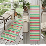 2' X 8' Red Green and White Striped Washable Non Skid Indoor Outdoor Area Rug