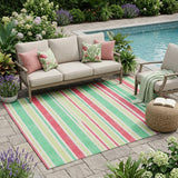 5' X 8' Green Striped Washable Non Skid Indoor Outdoor Area Rug