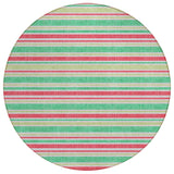 8' Round Green Round Striped Washable Non Skid Indoor Outdoor Area Rug