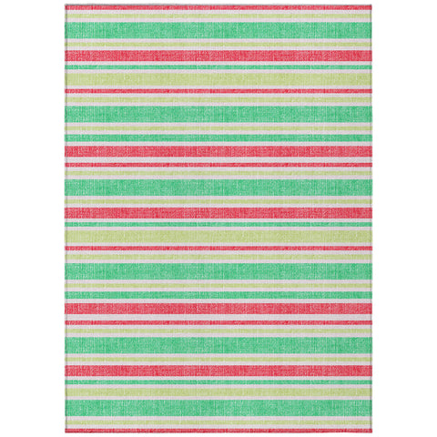 8' X 10' Green Striped Washable Non Skid Indoor Outdoor Area Rug