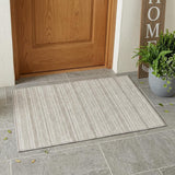 2' X 3' Ivory Striped Washable Non Skid Indoor Outdoor Area Rug