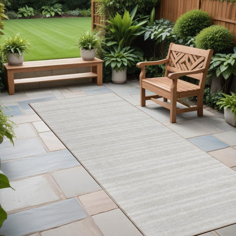 2' X 8' Ivory Striped Washable Indoor Outdoor Runner Rug
