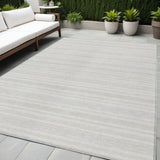 5' X 8' Ivory Striped Washable Indoor Outdoor Area Rug