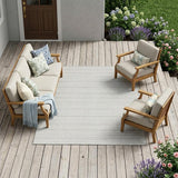 8' X 10' Ivory Striped Washable Indoor Outdoor Area Rug