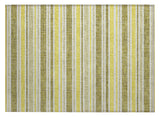 2' X 3' Khaki Yellow and Gray Striped Washable Non Skid Indoor Outdoor Area Rug