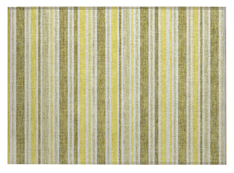 2' X 3' Khaki Yellow and Gray Striped Washable Non Skid Indoor Outdoor Area Rug