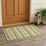2' X 3' Khaki Yellow and Gray Striped Washable Non Skid Indoor Outdoor Area Rug
