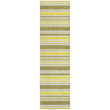 2' X 8' Khaki Yellow and Gray Striped Washable Non Skid Indoor Outdoor Runner Rug