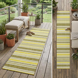 2' X 8' Khaki Yellow and Gray Striped Washable Non Skid Indoor Outdoor Runner Rug