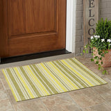 3' X 5' Khaki Yellow and Gray Striped Washable Non Skid Indoor Outdoor Area Rug