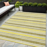 5' X 8' Khaki Yellow and Gray Striped Washable Non Skid Indoor Outdoor Area Rug