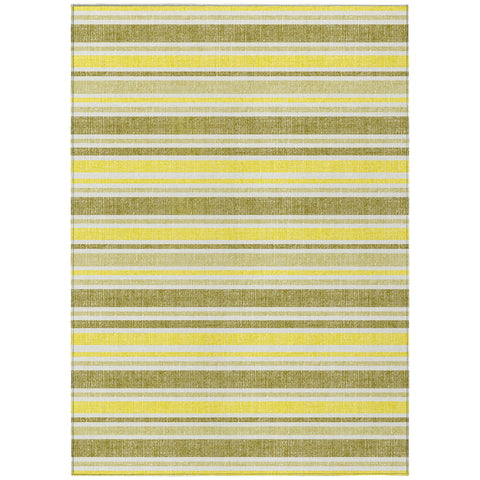 5' X 8' Khaki Yellow and Gray Striped Washable Non Skid Indoor Outdoor Area Rug
