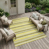 8' X 10' Khaki Yellow and Gray Striped Washable Non Skid Indoor Outdoor Area Rug
