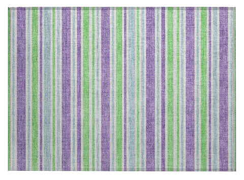 2' X 3' Green Purple and Blue Striped Washable Non Skid Indoor Outdoor Area Rug