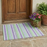 2' X 3' Green Purple and Blue Striped Washable Non Skid Indoor Outdoor Area Rug