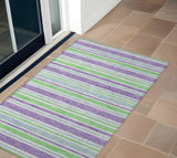 2' X 3' Green Purple and Blue Striped Washable Non Skid Indoor Outdoor Area Rug