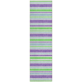 2' X 8' Green Purple and Blue Striped Washable Non Skid Indoor Outdoor Runner Rug