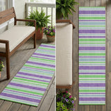2' X 8' Green Purple and Blue Striped Washable Non Skid Indoor Outdoor Runner Rug