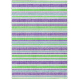 3' X 5' Green Purple and Blue Striped Washable Non Skid Indoor Outdoor Area Rug