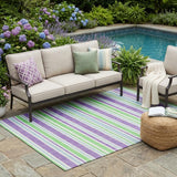 5' X 8' Green Purple and Blue Striped Washable Non Skid Indoor Outdoor Area Rug