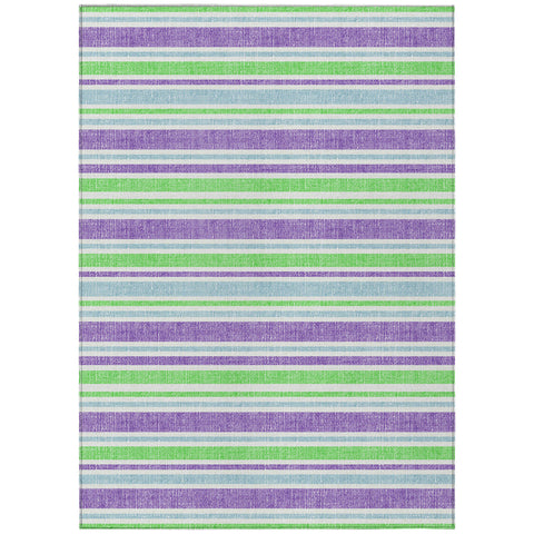 8' X 10' Green Purple and Blue Striped Washable Non Skid Indoor Outdoor Area Rug