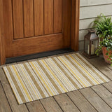 2' X 3' Brown and Orange Striped Washable Indoor Outdoor Area Rug