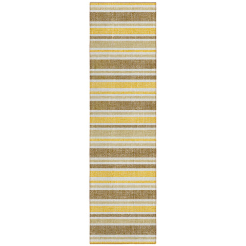2' X 8' Brown and Orange Striped Washable Indoor Outdoor Runner Rug
