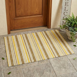 3' X 5' Brown and Orange Striped Washable Non Skid Indoor Outdoor Area Rug