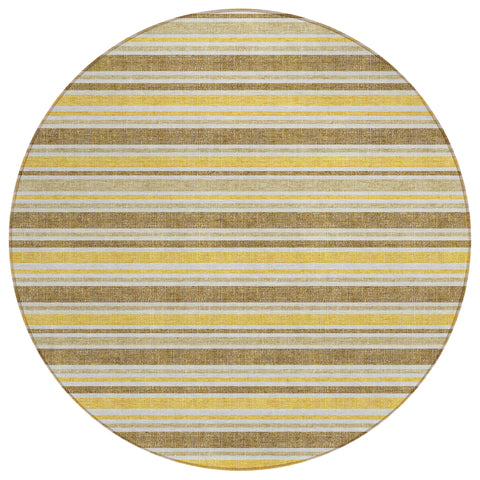 8' Round Brown and Orange Round Striped Washable Non Skid Indoor Outdoor Area Rug