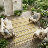 8' X 10' Brown and Orange Striped Washable Non Skid Indoor Outdoor Area Rug
