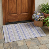 2' X 3' Ivory Blue and Gray Striped Washable Non Skid Indoor Outdoor Area Rug