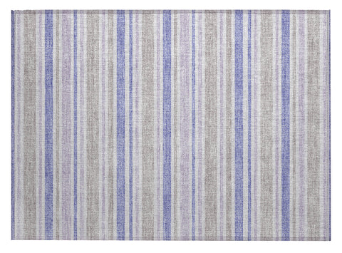 2' X 3' Ivory Blue and Gray Striped Washable Non Skid Indoor Outdoor Area Rug