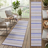 8' Navy Blue Striped Washable Indoor Outdoor Runner Rug