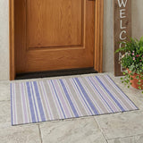 3' X 5' Ivory Blue And Gray Striped Washable Indoor Outdoor Area Rug