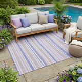5' X 8' Ivory Blue And Gray Striped Washable Indoor Outdoor Area Rug