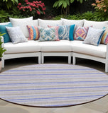 8' Ivory Blue And Gray Round Striped Washable Indoor Outdoor Area Rug