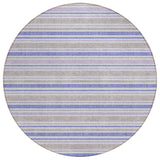 8' Ivory Blue And Gray Round Striped Washable Indoor Outdoor Area Rug